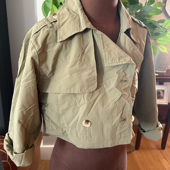Love Tree Olive Cropped Trench Coat - Picture 2 of 2